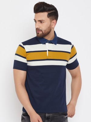 Harbor N Bay Striped Men Polo Neck Dark Blue T-Shirt