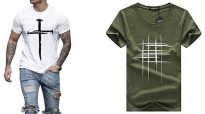 ATTITUDE START OF FASHION Printed Men Round Neck White, Green T-Shirt