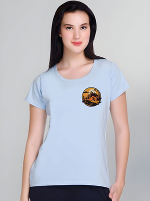 SZN Graphic Print Women Round Neck Light Blue T-Shirt