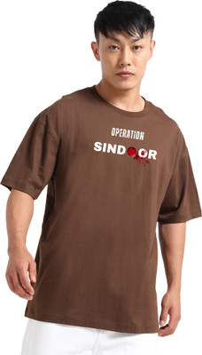 Chill Factor Printed Men Round Neck Brown T-Shirt