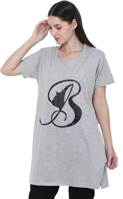 RAMYA COLLECTION Printed Women Round Neck Grey T-Shirt
