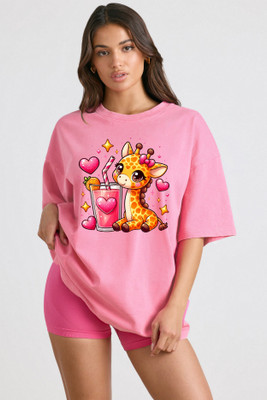 Ericia Printed, Graphic Print Women Round Neck Pink T-Shirt