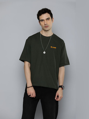 R.Code by The Roadster Life Co. Solid Men Round Neck Dark Green T-Shirt