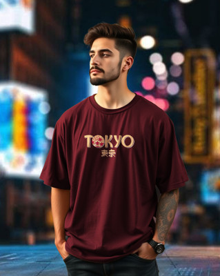 GESPO Printed Men Round Neck Maroon T-Shirt