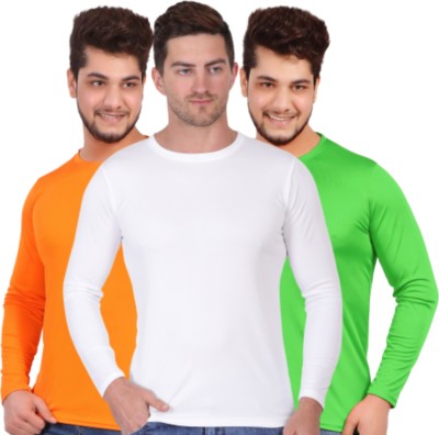 KASPY Solid Men Round Neck Orange, White, Dark Green T-Shirt