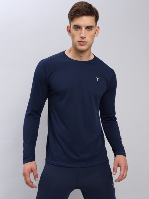 TECHNOSPORT Solid Men Round Neck Blue T-Shirt