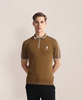 U.S. POLO ASSN. Solid Men Polo Neck Brown T-Shirt