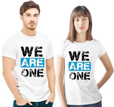 Clori Graphic Print Couple Round Neck White T-Shirt