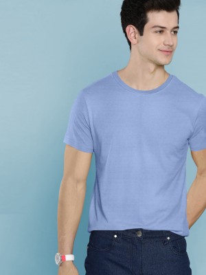 FIBERMILL Solid Men Round Neck Light Blue T-Shirt