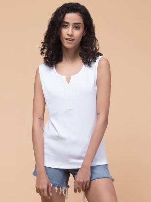 Hive91 Solid Women V Neck White T-Shirt