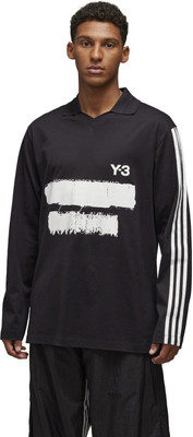 ADIDAS Printed Men Polo Neck Black T-Shirt