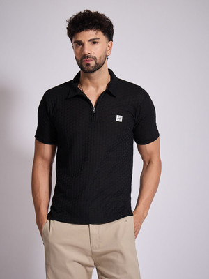 Fugazee Lifestyle Solid Men Polo Neck Black T-Shirt
