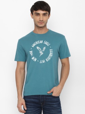 American Eagle Outfitters Printed Men Round Neck Blue T-Shirt