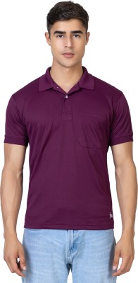 YHA Solid Men Polo Neck Purple T-Shirt