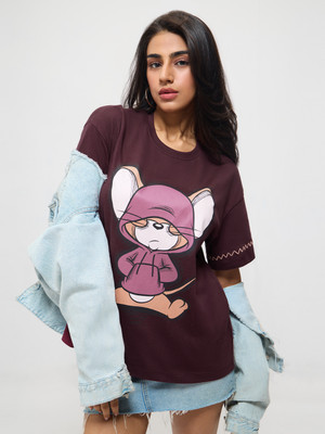 The Souled Store Cartoon Women Round Neck Maroon T-Shirt