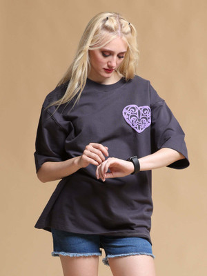 VUDU Abstract Women Round Neck Grey T-Shirt