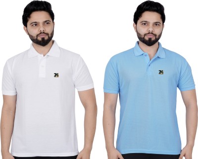 La Milano Solid Men Polo Neck Light Blue, White T-Shirt