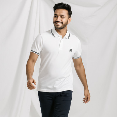 Rimore Clothing Embroidered Men Polo Neck White T-Shirt