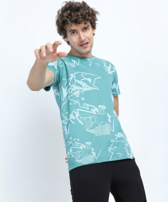 HIGHLANDER Printed Men Round Neck Light Green T-Shirt