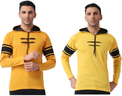 XECTUS Solid Men Hooded Neck Orange, Yellow T-Shirt