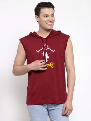 FRISKERS Printed Men Hooded Neck Maroon T-Shirt