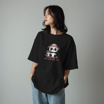 INFIRAX Printed Women Round Neck Black T-Shirt