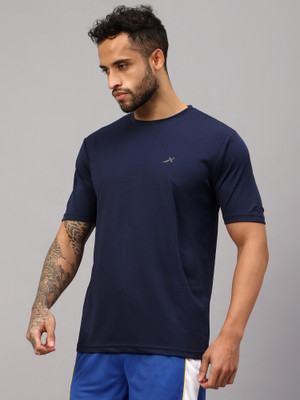 VECTOR X Solid Men Round Neck Dark Blue T-Shirt