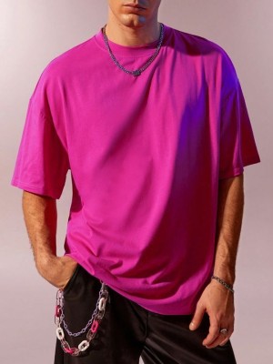 FARICON Solid Men Round Neck Pink T-Shirt