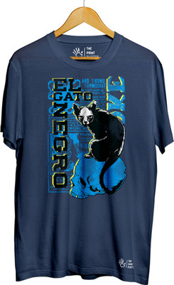 THE PRINT PLATTER Graphic Print Men Round Neck Navy Blue T-Shirt