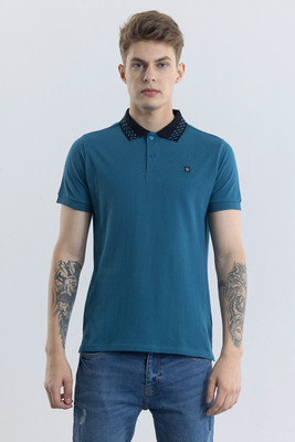 Snitch Solid Men Polo Neck Blue T-Shirt