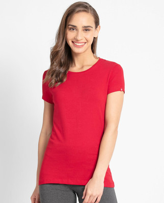 JOCKEY Solid Women Round Neck Red T-Shirt