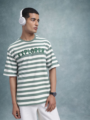 Roadster Striped Men Round Neck Green T-Shirt