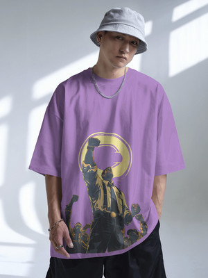 Senotex Graphic Print Men Round Neck Purple T-Shirt