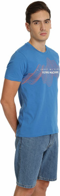 FLYING MACHINE Printed Men Round Neck Blue T-Shirt