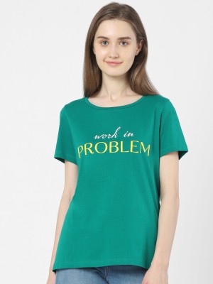 VERO MODA Printed Women Round Neck Green T-Shirt