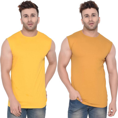 Moordale Fab Solid Men Round Neck Yellow T-Shirt