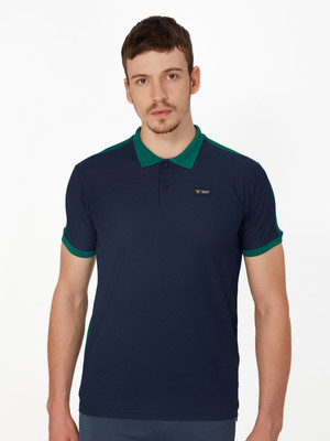TECHNOSPORT Colorblock Men Polo Neck Green T-Shirt