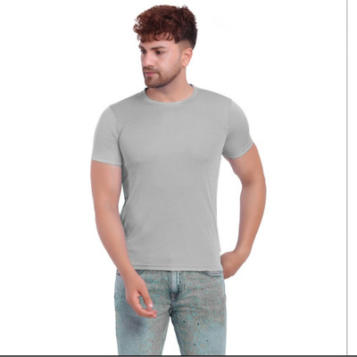 KASPY Solid Men Round Neck Grey T-Shirt