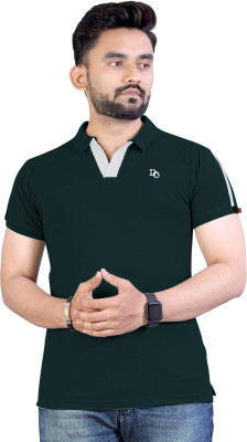 DAAWEAR OUTFITS Solid Men Polo Neck Dark Green T-Shirt