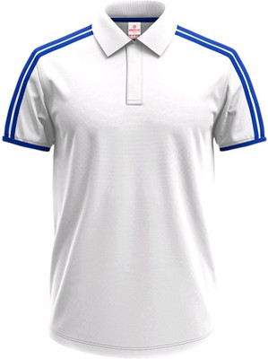 click n buy Striped Men Polo Neck White T-Shirt