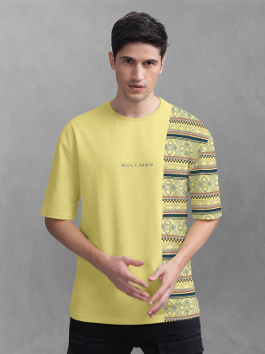 Bullmer Printed Men Round Neck Yellow T-Shirt