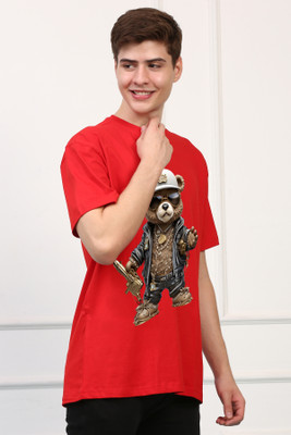 Awaken Armor Printed Men Round Neck Red T-Shirt