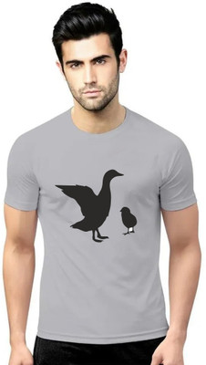 LV CARE Printed Men Round Neck Grey T-Shirt