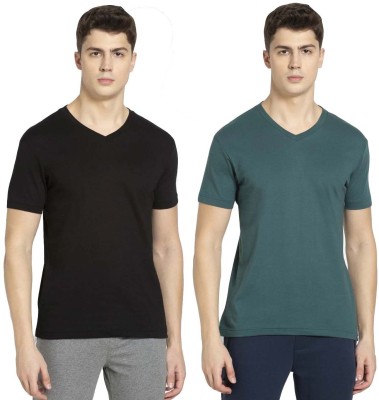 JOCKEY Solid Men V Neck Black, Green T-Shirt