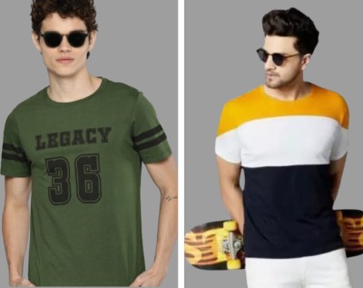 AR 9 Printed Men Round Neck Light Green, Yellow T-Shirt