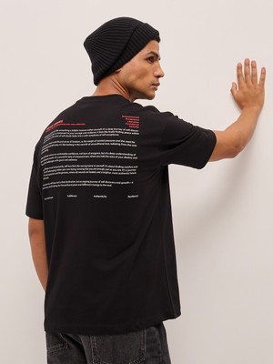 THE BEAR HOUSE Self Design Men Round Neck Black T-Shirt