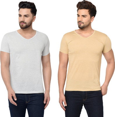 Tresna Trending Solid Men V Neck Multicolor T-Shirt