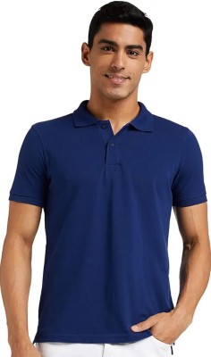 Fit faction Solid Men Polo Neck Blue T-Shirt