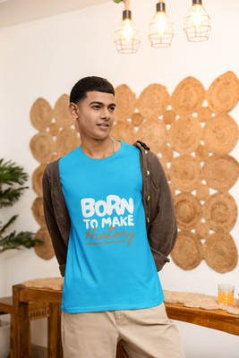 PD CLORI Typography Men Round Neck Blue T-Shirt