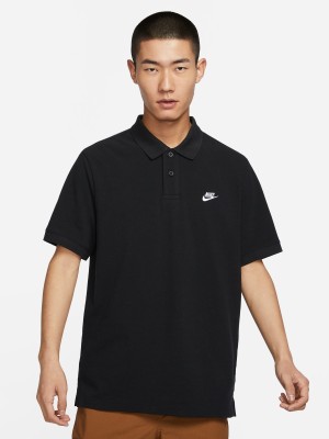 NIKE Solid Men Polo Neck Black T-Shirt